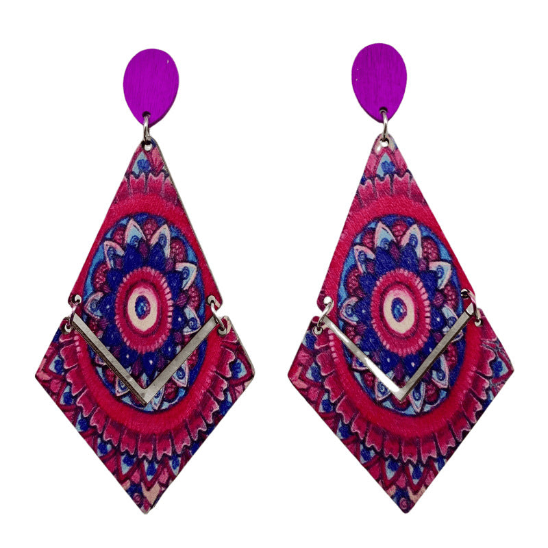 Wholesale Bohemian Diamond Wood Earrings